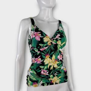 Tommy Bahama Orchid Garden Underwire Tankini Swim Top Women’s Size XS Black New